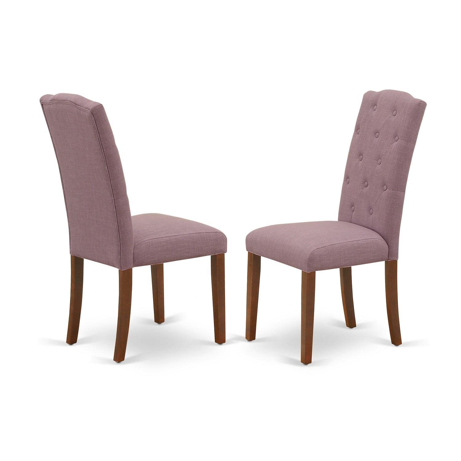 East West Furniture Cep3T10 Celina Parson Kitchen Chairs - Button Tufted Dahlia Linen Fabric Upholstered Dining Chairs, Set Of 2, Mahogany